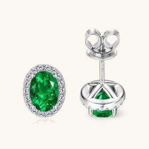 Oval Emerald Stud Earrings - SLIVER
