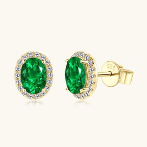 Oval Emerald Stud Earrings - GOLDEN