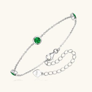 Simple Three Stone Emerald Bracelet - SLIVER