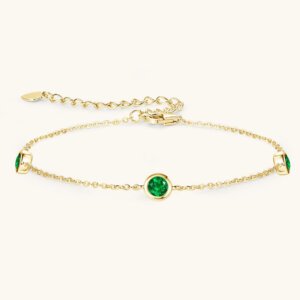 Simple Three Stone Emerald Bracelet - GOLDEN