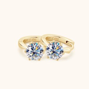 Simple six-claw fashionable moissanite earrings - Gold