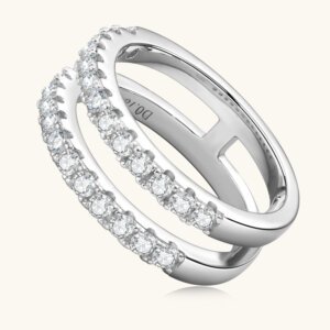 Double row moissanite ring - US 9, Sliver