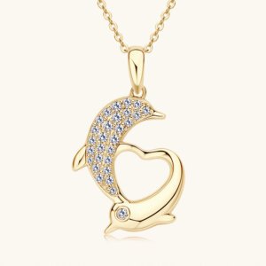 10k real gold moissanite dolphin pendant