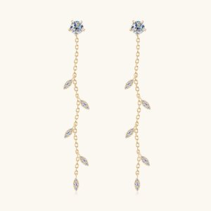 Fresh and elegant willow leaf moissanite earrings