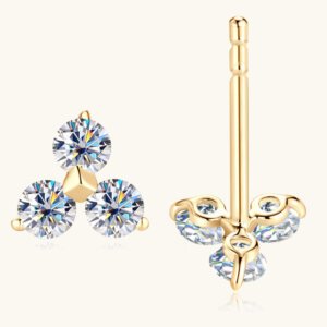 ins style 10K gold clover moissanite earrings