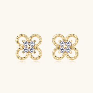10k gold four-leaf clover moissanite earrings
