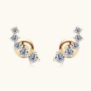 Three Star 10K Gold Moissanite Diamond Stud Earrings
